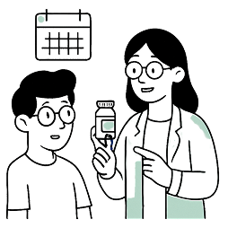 Psychiatrist showing a patient a medication bottle